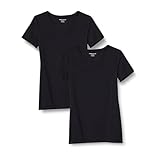 Amazon Essentials Damen T-Shirt mit kurzen Ärmeln und V-Ausschnitt in normaler Passform, 2er-Pack, Schwarz, L