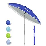 Grandekor Sonnenschirm Ø180cm winddichter Strandschirm Balkon Gartenschirm Marktschirm, Terrassenschirm mit Bodenhülse & Drehstange & Schutzhülle, Blau Rund Sonnenschutz UV50+