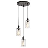 3-flam Pendelleuchte Vintage Industrial Hängelampe, Pendelleuchte aus schwarzem Metall mit Lampenschirm aus Glas & E26-Sockel for Küche Schlafzimmer Wohnzimmer Esszimmer