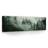 WallArena - Leinwand Bilder - Wald Nebel Natur - 145x45 cm Leinwandbilder - Bild auf leinwand - Wandbild XXL groß Wandbilder für Wohnzimmer Schlafzimmer Wohnzimmerbilder Modern