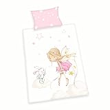 Herding Little Fairy Bettwäsche-Set, MADE IN GREEN by OEKO TEX, Kopfkissenbezug 40 x 60 cm mit Hoteleinschlag, Bettbezug 100 x 135 cm mit leichtläufigem Reißverschluss, 100% Baumwolle/Renforcé, Pink