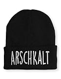 tshirtladen Arschkalt Beanie schwarz - lustige Statement-Wintermütze mit Spruch für Apres Ski, Skifahren & Outdoor - warme Unisex Mütze für Damen & Herren, Bestickt, OneSize