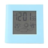 plplaaoo Digitaler Wecker mit Solar- und Batterie -Doppelergie, Wettervorhersage, Temperatur und Feuchtigkeitsanzeige (Blau)