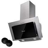KKT KOLBE Dunstabzugshaube 60 cm | Kopffreie Wandhaube | Abluft Umluft | Edelstahl | schwarzes Glas | Druckknopf Bedienung | LED-Beleuchtung | BASE604ED