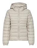ONLY Damen Leichte Steppjacke ONLTAHOE Wattierte Herbst Frühling Übergangsjacke mit Kapuze & Reißverschluss, Farben:Beige, Größe:M