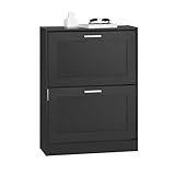 SoBuy Schuhkipper Schuhablage Schuhschrank mit 2 Klappen Schuhregal schmal Schuhkommode Schwarz BHT ca. 60x80x25cm FSR137-SCH