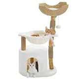 bacedifo Multifunktions-Kratzbaum Massivholz 40 in Kratzbaum Katze mit Geräumigen Geflochtenen Korb Hängende Kugel Große Hängematte Indoor-Katzenbaum