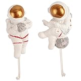 DEARMAMY 2 Stück Astronaut Wandhaken Selbstklebend Dekorative Klebehaken für Mäntel und Kopfhörerhalter Stark Tragbar Platzsparend für Küche und Kinderzimmer