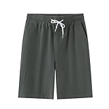 SRZYMJ Shorts Herren Sommer Leinen Mit Taschen Kurze Hose Beach Sport Kurz Cargo 3/4 Leinenhose Sommerhose Elastische Taille Stretch Leicht Basketball Shorts, S-3Xl Grün XL