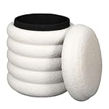 HowHomely | Sitzhocker mit Stauraum 43,5x37x37 cm – Bouclé Pouf weiß, weich & modern, Polsterhocker mit Deckel, Aufbewahrung, Wohnzimmer, Schlafzimmer