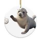 YYHWHJDE Siegel spielt mit Kugel-Drucken, Weihnachtsbaum, Keramik, rund, 7,4 cm, Feiertagsdekorationen