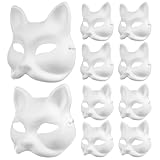 Operitacx 10 Stück Pappmaché-Masken Unbemalte Halloween-Katzen- Und Fuchsmasken Weiße Masken Für Halloweenkostüme Cosplay-Accessoires
