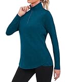 PINSPARK Funktionsshirt Damen Schnelltrocknend Sport Shirts Herbst Leicht Laufshirt UPF 50+ UV Shirt Outdoor Wandern Trekking Langarmshirt mit 1/4 Reißverschluss Blaugrün l