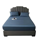 Bettschutz unterlage wasserdicht Wasserdichter Bettbezug, einteilig, atmungsaktiv, staubdicht, Matratzenbezug, Schutzbezug, rutschfestes festes Laken(Blue,150x190cm)