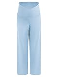 YiZYiF Umstandshose Weitem Bein Damen Schwangerschaft Breite Gerade Beine Rippstrick Hose Mit Verstellbaren Bund Blau XL