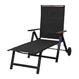 Grand patio Liegen Sonnenliegel Klappbar, Aluminium Gartenliege mit 6-Fach Verstellbare, Mesh Gewebe, Wetterfest, Relaxsessel für Balkon, Terrasse (Schwarz)