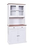Inter Link – Vitrinenschrank – Buffet-Schrank – Esszimmerschrank – Geschirrschrank - Laudhausstil – Massivholz FSC – 4 Türen – 2 Schubladen – Westerland - 5.2, Weiss / Sepia