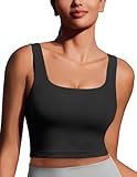 PINSPARK Sport Bustier Damen Gepolstert Ohne Bügel Sport Bra Top Breiten Trägern Sport BH Top Stretch Yoga Crop Tops Sommer Schweißableitender Nahtloser BH Schwarz s