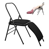 BKDWSK Yoga-Stuhl, Pilates-Yoga-Stuhl mit Lordosenstütze, gepolsterter Klappstuhl, extra dick gepolsterter Sitz, bequemer Metallstuhl zum Krafttraining,Black-PU Leather