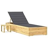 Vopese Garten-Sonnenliege mit Tisch und Auflage Kiefer Impr?gniert Loungesessel Stuhl Model3065924