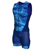 Zimco Elite Triathlon-Anzug für Herren, gepolstert, Triathlon-Anzug, Rennanzug, Schwimmen, Fahrrad, Laufen, blau camouflage, Medium