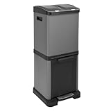 SVITA 3XCOMBO32 Mülleimer 3 Fächer hochwertiger Treteimer Abfalleimer für Küche - Mülleimer Küche 3 Fächer Mülltrennung mit Schubfächern Trennsystem Edelstahl Abfalleimer Grau