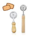 YFaith 2 Stück Teigrädchen, Eiche Teigrad Gewellt, 16 und 14 cm Ravioli Roller, 5 und 3,9 cm Rollenplatten, Gewellter Teigschneider, Nudelschneider, für Küche, Konditorei, Camping
