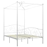 vidaXL Himmelbett Bett Bettgestell Doppelbett Metallbett Bettrahmen Lattenrost Schlafzimmerbett Schlafzimmermöbel Ehebett Weiß 140x200cm