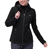 33,000ft Damen Softshelljacke Wasserdichte Winddichte Funktionsjacke Atmungsaktive Übergangsjacke Leichte Fahhradjacke mit Kapuze Windbreaker zum Laufen, Radfahren, Wandern，Schwarz 40