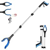 Greifzange für Senioren 122cm Lang - Extra Langer Greifer für Senioren mit 360° Drehkopf, Greifzange für Schwer Erreichbare Stellen und Ergonomisches Design (Blau)