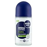 NIVEA Derma Control Sensitive Anti-Transpirant Deodorant für Herren, 72 Stunden Schutz vor Schweiß, Hyaluronsäure und Vitamin E, reizt die Achseln, empfindliche Haut, Roll-on 50 ml