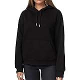 Smith & Solo Hoodie Damen – Kapuzenpullover Frauen Baumwolle Long, mit Kapuze Pullover Sweatshirt Rundhals, Slim Fit Freizeit Sport Langarmshirt, Training - Pulli Streetwear (S, Schwarz)