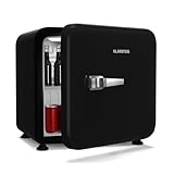 Klarstein Audrey Evo 43L Mini Kühlschrank - Retro-Design, Leise 40 dB, Kompressor, Verstellbare Füße, Wendetür, Kühlschrank Klein für Schlafzimmer und Büros, Schwarz