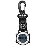 Outanaya Multifunktionale Digitale Taschenuhr mit Karabiner Langlebige Elektronische Anhanguhr für Herren Tragbare Outdoor Uhr mit Präzisem Batteriebetrieb Geeignet für Reisen und