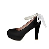 Damen Sweet Bow High Heels Oktoberfest Plateau Chunky Geschlossene Zehe Niedrige Blockabsätze Arbeit Pumps Arbeitsschuhe Damen Bequeme Runde Zehe Kleid Hochzeitsschuhe Plus Size Mary Jane