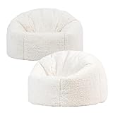 Icon Kingston Sitzsack Kinder, Beige, 2er Pack, Fleece Stoff, Sitzsack mit Füllung, Bequemer Kinder Sessel, Kuschelsessel, Lese Sessel, Schlafzimmer, Kinderzimmer, Wohnzimmer