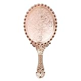Shengxi Handspiegel mit Griff Vintage, Vintage Spiegel Schmink Spiegel Friseur Spiegel Hand Spiegel Kunststoff Handspiegel für Mädchen Frauen Friseur Make Up Reisenutzung(Roségold)