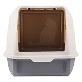 XXL Große platzsparende Eck Katzentoilette mit Deckel Katzen WC Haube Ecktoilette Katzenklo Ecke inkl. Filter Schaufel,2 Eingangstüren, bis 15 kg-36 * 51 * 34cm – grau