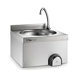 VM Europa - Edelstahl-Handwaschbecken mit Kniebedienung - Integrierter Wasserhahn für Warm- & Kaltwasser - Profi-Qualität für Gastronomie & Gewerbe - Komplettset - Waschbecken mit Mischbaterie