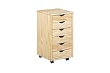 Inter Link – Rollcontainer – Rollcontainer mit 6 Schubladen – Bürocontainer - Rollschrank – Rollwagen – Schubladenkommode - Massiv Kieferholz – Natur Lackiert – BxTxH: 35x39x66 cm – Nils