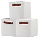 OUTBROS Faltbare Aufbewahrungskörbe mit Griffen, Verdicktes Stoff Aufbewahrungsbox 3er Set, Canvas Stoffkorb für Spielzeug, Schrank, Regale, Schlafzimmer, 30x30x30cm, Weiß