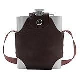UZSUZZ Edelstahl Flachmann 532 ml/18oz XL Flachmann Set aus Edelstahl mit Braun Kunstledertasche mit Riemen für Whiskey, Rum, Wodka, Geeignet für Wandern und Party (1)