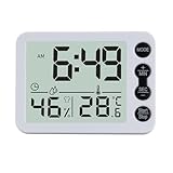 NiuLumea Digitaluhr mit Temperaturanzeige, LCD-LED-Wecker für Reisen, batteriebetrieben (CR2032), Weiß