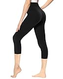 Gayhay Leggings Damen 3/4 Capri für Sport, 7/8 Sporthose High Waist Caprihose Blickdicht Leggins für Gym Yoga (Schwarz,L-XL)
