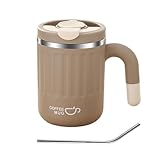 Thermobecher – 480 ml Edelstahl-isolierte Wasserflasche, auslaufsicherer, tragbarer Becher für Camping, Arbeitsplatz, Zuhause, Griff und Deckel