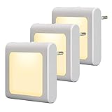 JOKBEN 3 Stück LED Nachtlicht Steckdose mit Dämmerungssensor, Helligkeit Stufenlos Einstellbar Energiesparend Baby Licht Automatisch Orientierungslicht Warmweiß 2700K