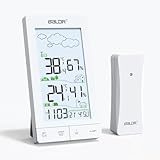 Konsen Wetterstation Funk für Innen/Außen mit Außensensor - DCF Funkuhr, Digitales Thermometer/Hygrometer mit Beleuchtung und Wettervorhersage in Weiß