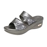 ORFOFE Sommer Damen Slipper mit Dicker Keilsohle Offene Fishmouth Sandalen Bequeme Outdoor mom schuhe Graue Casual Schuhe Stylische Freizeit Pantoletten