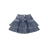 Generisch Jeansröcke für kleine Mädchen, ausgestellt, plissiert, für Kleinkinder, Jeans-Skorts mit Shorts darunter (Blue, 3-4 Years)