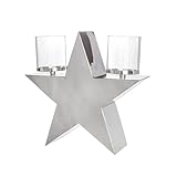 GILDE Windlicht Leuchtstern aus Edelstahl - glänzend - silberfarben - Höhe 28cm x Breite 29cm - Teelichthalter